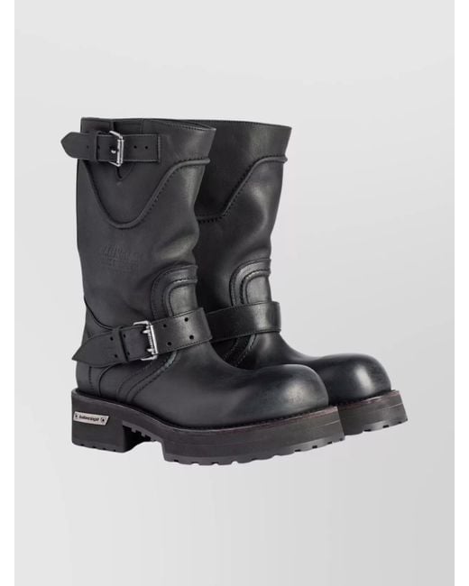 Balenciaga Black Worn Leather Mid-Calf Chunky Sole Boots