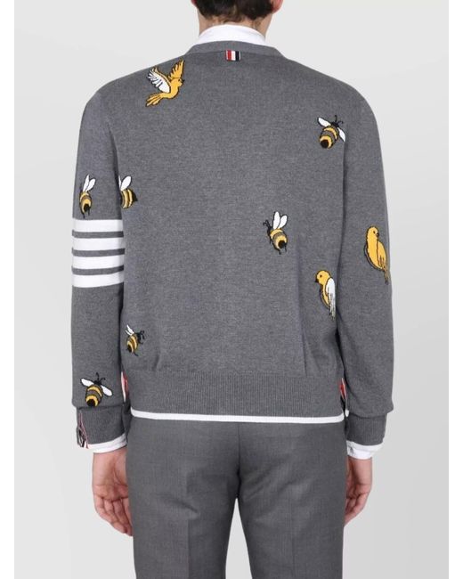 Thom Browne Gray Wool V-Neck Cardigan for men