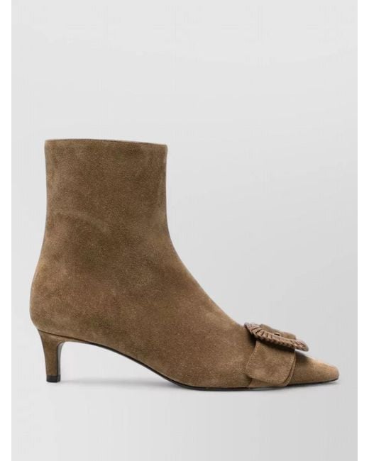 Roberto Festa Brown Pointed Toe Kitten Heel Ankle Boots Detail