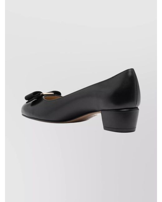Ferragamo Black Leather Vara Pumps
