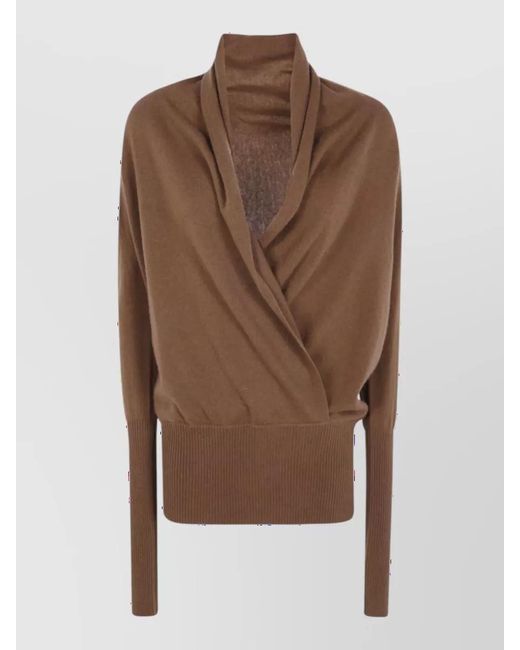 7 For All Mankind Brown Cashmere Wool V-Neck Wrap Sweater