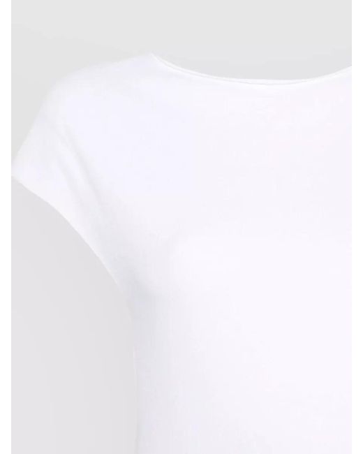 Alysi White Asymmetric Round Neck Cap Sleeve Top