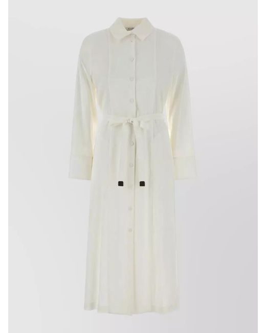 Max Mara White Stretch Linen Nordica Long Sleeve Midi Dress