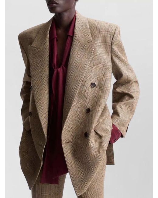 Saint Laurent Natural Prince Of Wales Puppytooth Double Breasted Jacket
