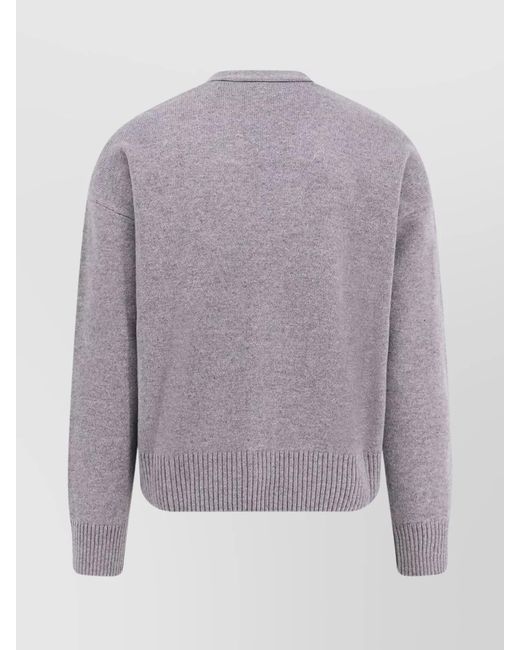 AMI Blue Wool And Cashmere V-Neck Fine-Knit Cardigan for men
