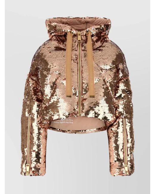 Khrisjoy Multicolor Embellished Sequin Hooded Cropped Down Jacket