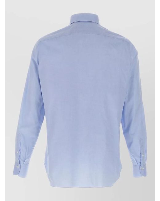 Finamore 1925 Blue Napoli Button Down Collar Long Sleeves Shirt for men
