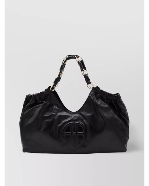 Anine Bing Black Chain Strap Ruched Detailing Soft Texture Tote