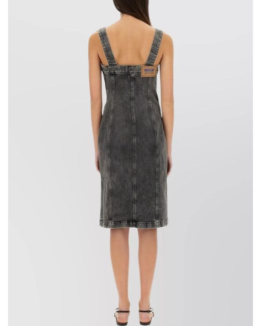 Moschino Gray Denim Slim-Fit Midi Dress