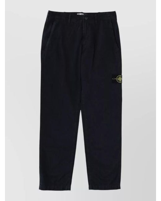 Stone Island Blue Logo Patch Trousers With Side And Back Pockets for men