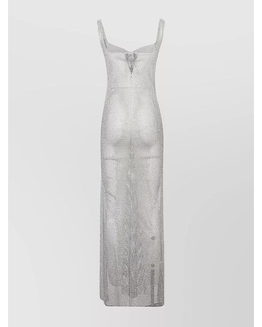 Santa Brands White Rhinestone Sleeveless Sweetheart Neckline Maxi Dress
