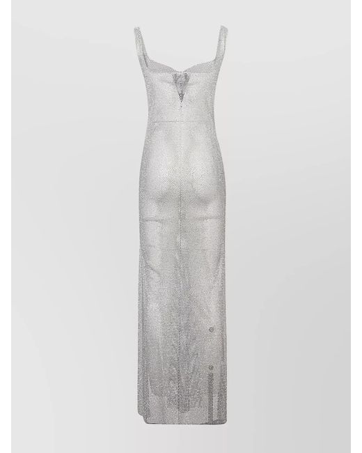 Santa Brands White Rhinestone Sleeveless Sweetheart Neckline Maxi Dress