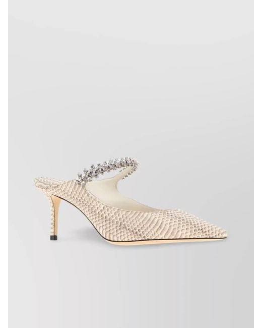 Jimmy Choo Natural Mules Leather Textured Strap Embellished