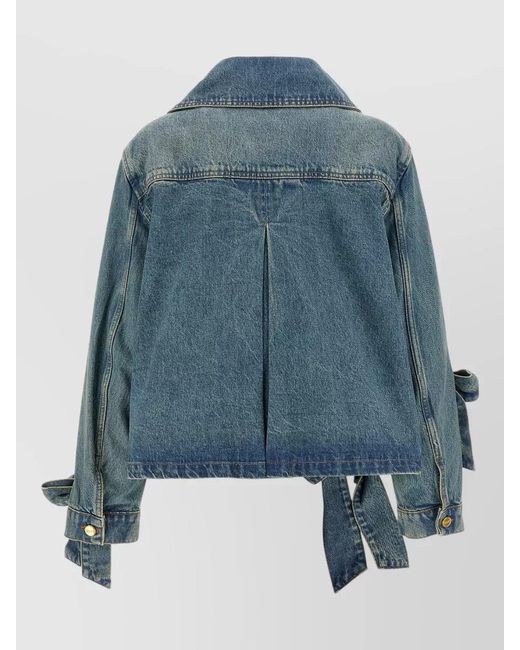 Ganni Blue Rigid Denim Jacket Bow Detail Pockets