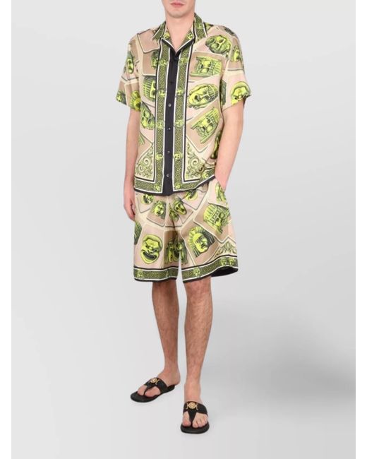 Versace Green Masks Knee Length Graphic Print Shorts for men