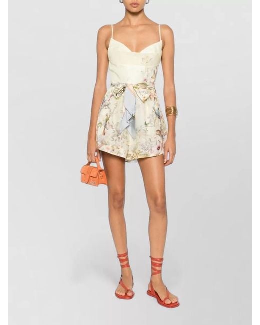 Zimmermann Natural Knee Length Shorts Belted Waist Floral