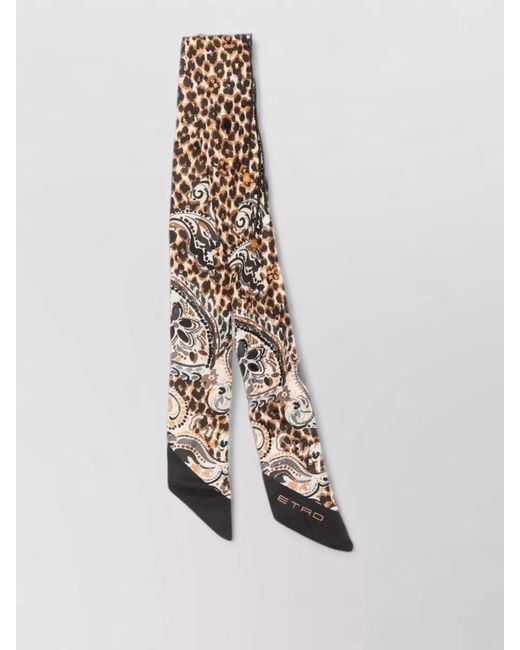 Etro White Silk Square Foulard Beaded Leopard Paisley