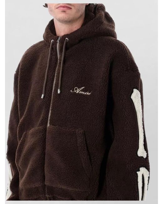 Amiri Black Bones Motif Fleece Hooded Zip Jacket for men