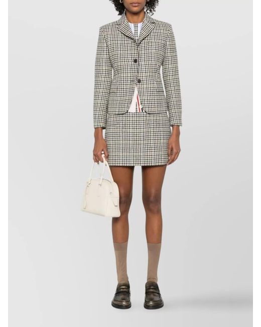 Thom Browne White Checked Single Breasted Wool Coat