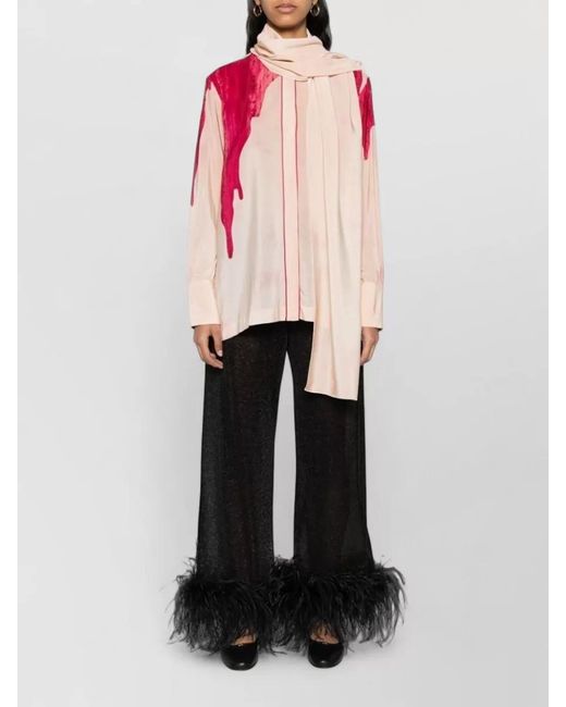 F.R.S For Restless Sleepers Pink Crepe De Chine Shirt Palm Tree Print
