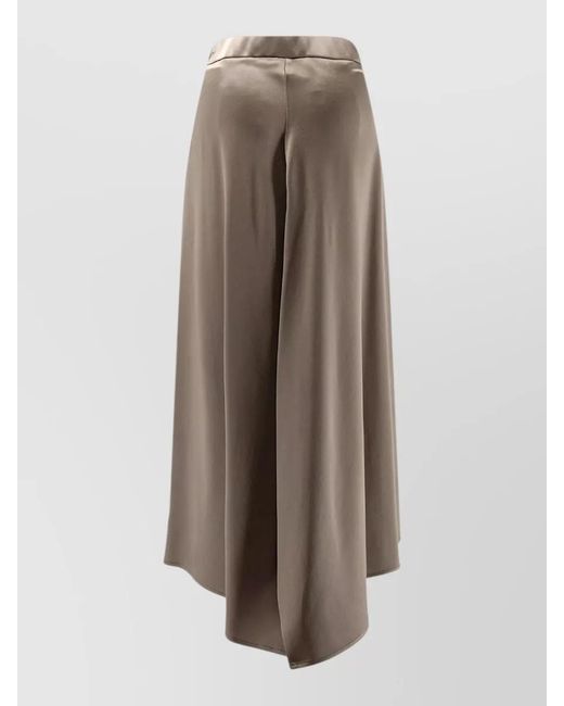 Alysi Brown Asymmetrical Satin Midi Skirt High Waist