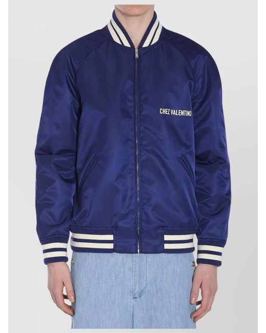 Valentino Garavani Blue Quilted Nylon Bomber Jacket for men
