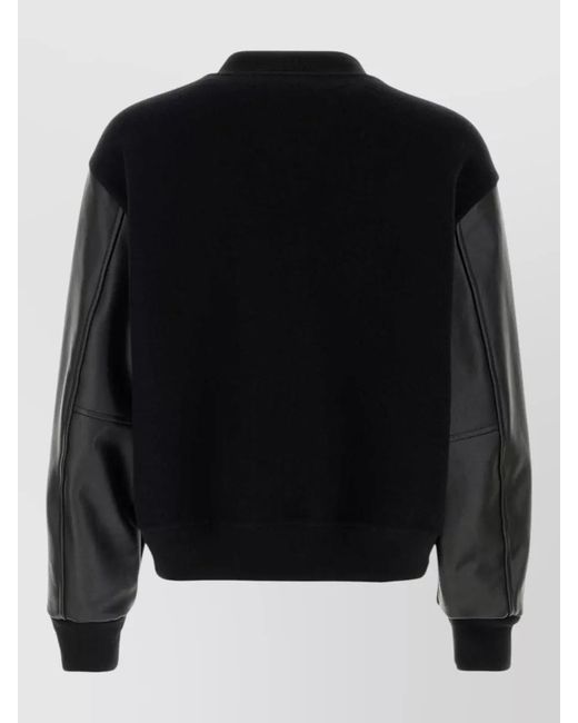 Jil Sander Black Wool Bomber Jacket Leather Sleeves Detail for men