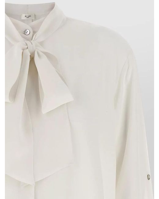 DI.LA3 PARI' Natural Bonton Shirt Bow Detail High Low Hem