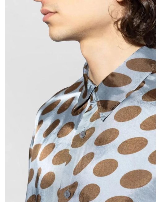 Dries Van Noten White Patterned Spread Collar Long Sleeve Shirt for men