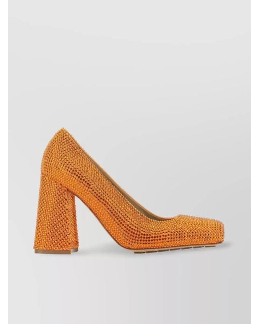 Bottega Veneta Orange Leather Rhinestone-Embellished Pumps