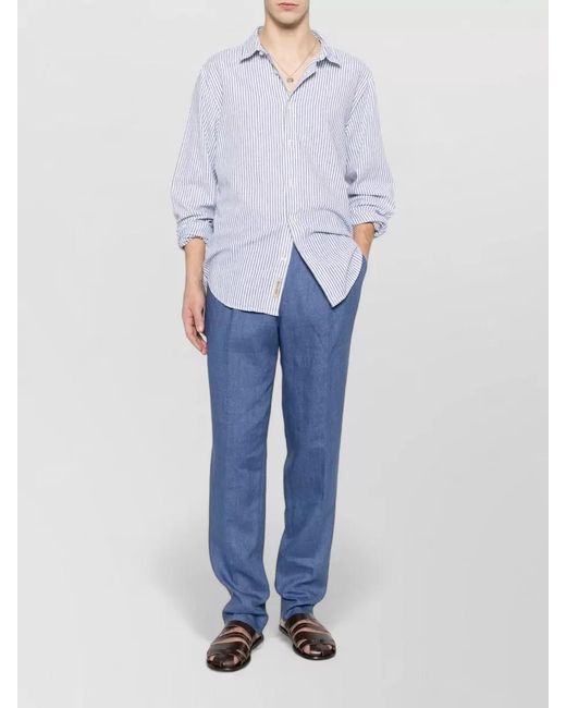 Woolrich White Linen Shirt Striped Pattern Button Down Collar for men