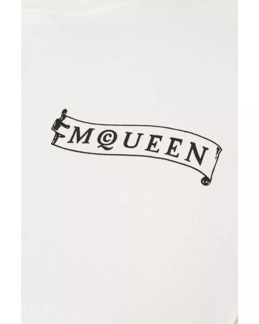 McQueen White Cotton Logo Print Crewneck T-Shirt