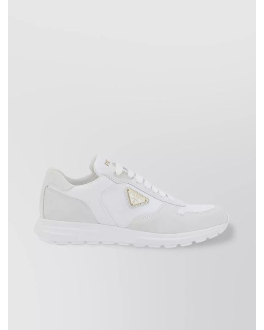 Prada White Contemporary Leather Sneakers With Notched Platform
