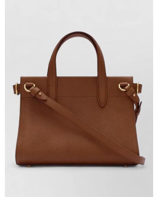 Burberry Brown Small Check Tote Shoulder Bag Leather