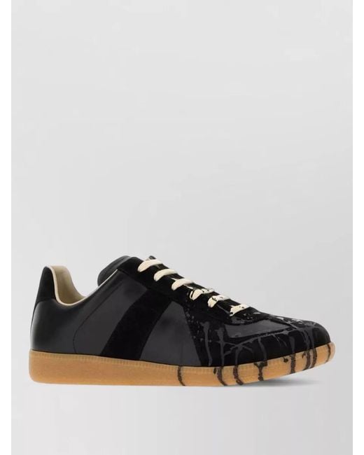 Maison Margiela Black Replica Lace Up Sneakers Contrast Sole for men