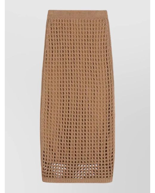 Max Mara Natural Crochet Cotton Midi Skirt Ribbed Waist