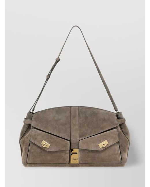 Ferragamo Gray 'Multipocket (L) Crossbody Bag With Suede Finish