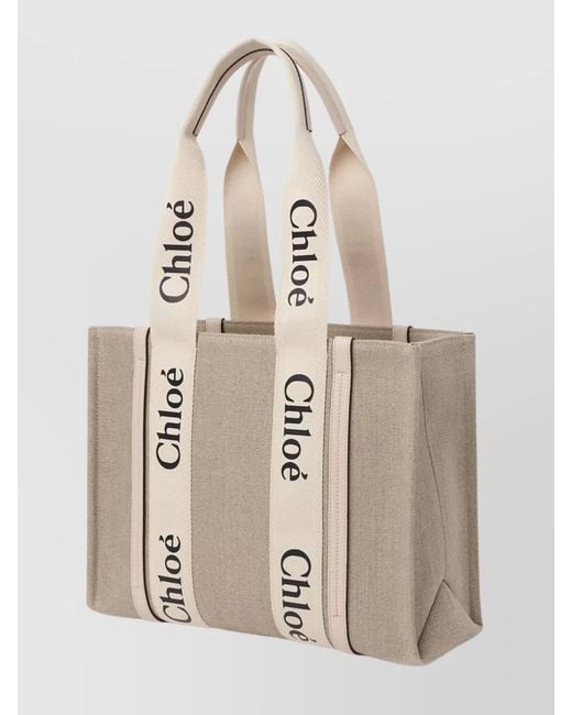 Chloé Natural Woody Medium Linen Tote Bag