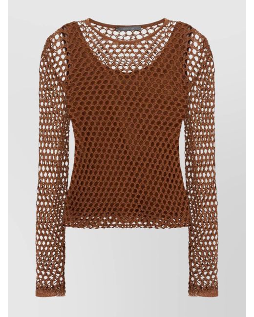 Alberta Ferretti Brown Mesh Top With Long Sleeves And Round Neck