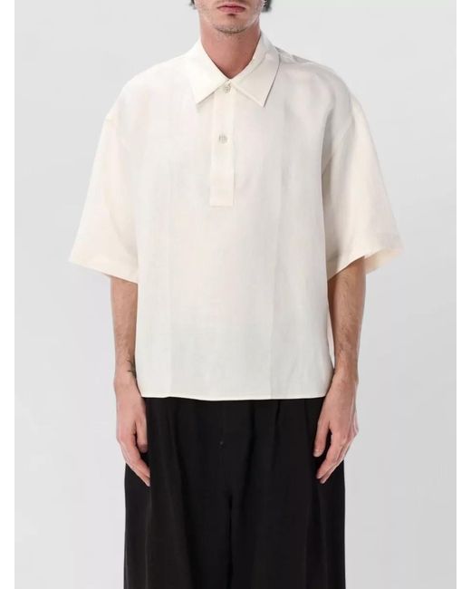 Studio Nicholson White Polo Shirt Short Sleeves Spread Collar Slits for men