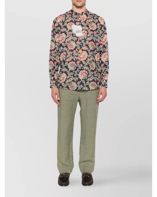 Vivienne Westwood White Floral Print Mock Neck Long Sleeve Shirt for men