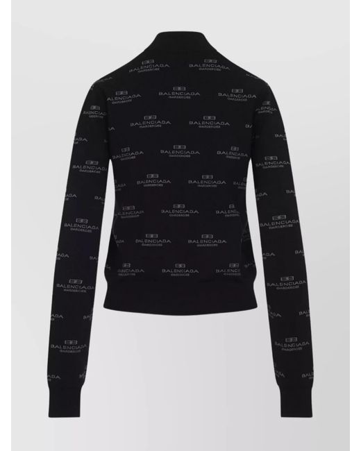 Balenciaga Blue Ribbed Logo-Print Zip-Up Cardigan