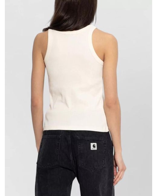 Maison Kitsuné Natural Logo Cotton Tank Round Neck Top