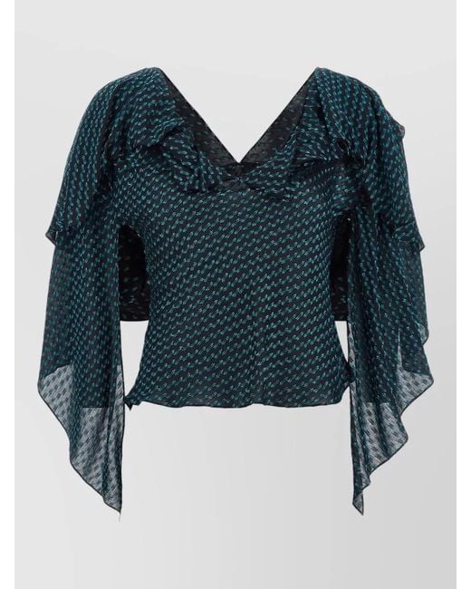 Kiko Kostadinov Blue Plexus Blouse Draped Sleeves Patterned Design