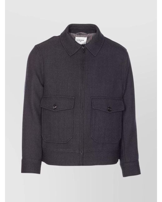 Circolo 1901 Blue Virgin Wool Zip Shirt Jacket for men