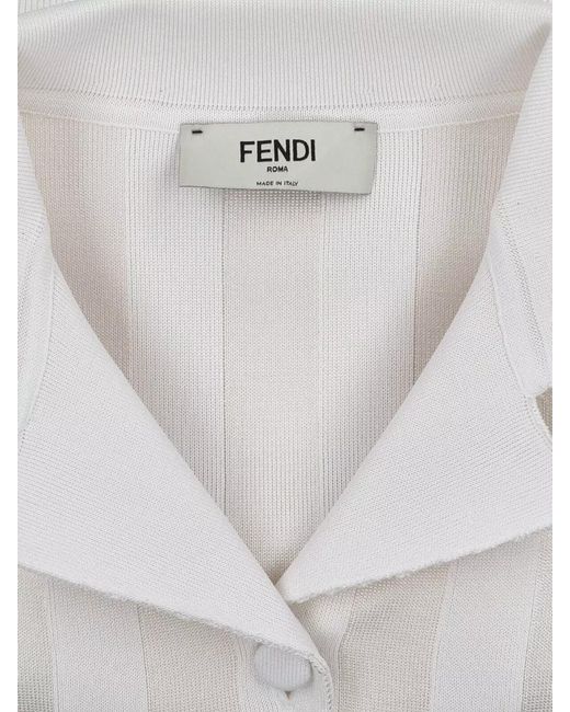 Fendi White Knitted Blazer Jacket Collared Long Sleeves