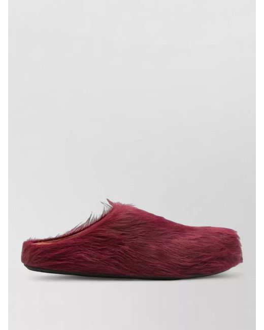 Marni Red Fur Trim Sabot Slippers