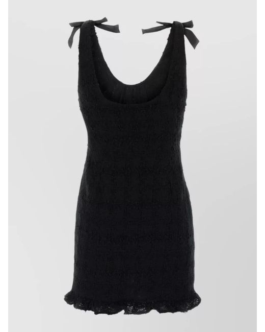Alessandra Rich Black Bouclé Mini Dress Scoop Neckline Bow