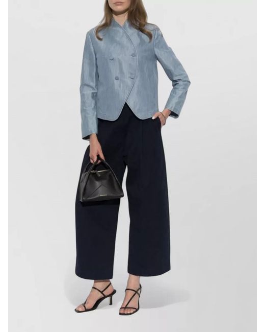Emporio Armani Blue Cropped Denim Blazer High Neck Wrap