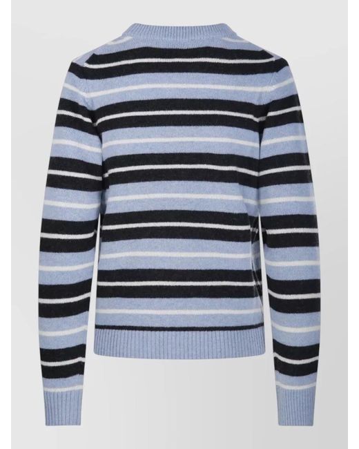 Ganni Blue Wool Graphic Jacquard Stripe Round Neck Long-Sleeve Jumper